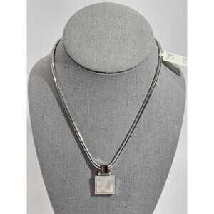 KSD St. John Gold Plate Pearl Square Drop Pendant Snake Chain 17" Necklace NEW
